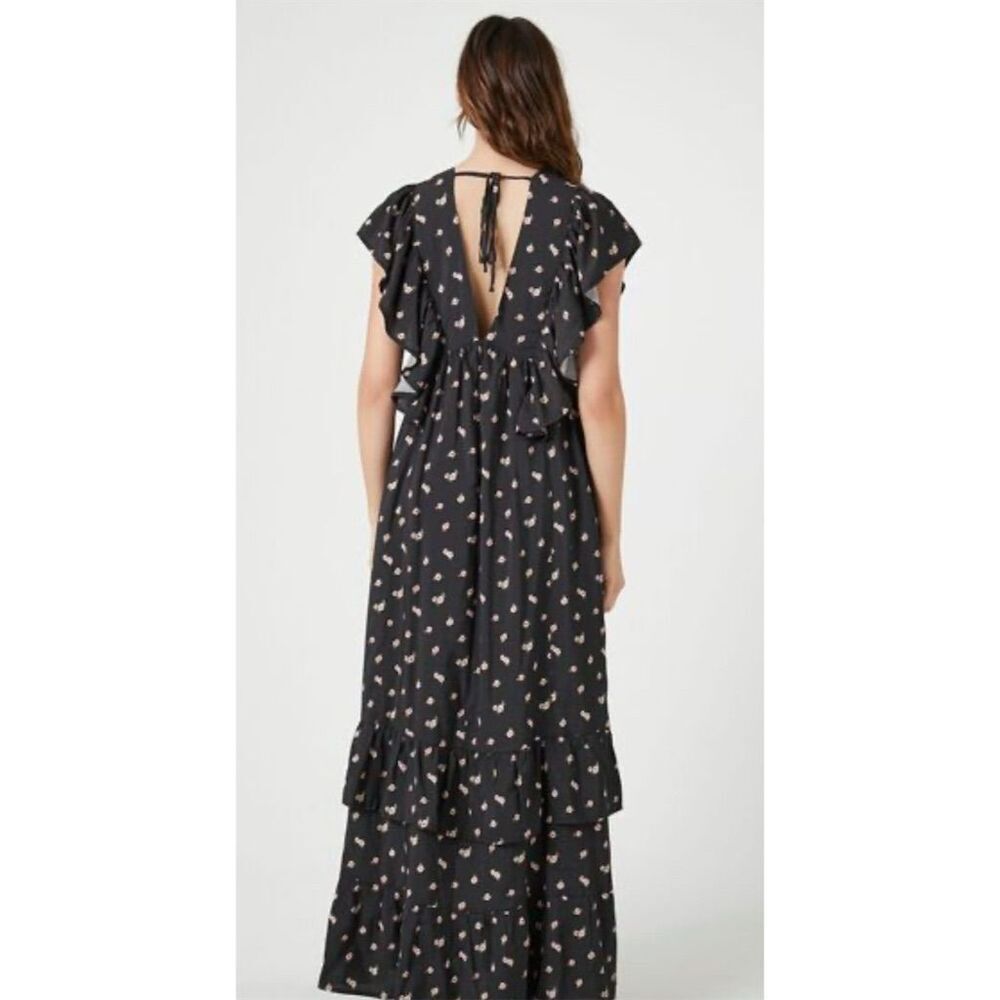 Forever 21 Women's Floral Butterfly‎ Sleeve Maxi Dress Size M Multicolor - Picture 4 of 5